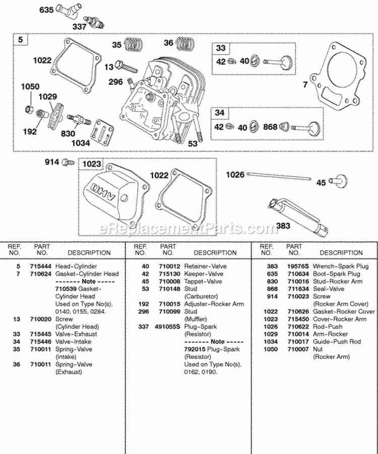 Cylinder Head Valves Diagram and Parts List for 138432-0188-B1  Briggs and Stratton Engine